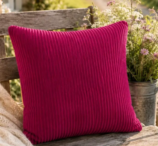 Magenta Corduroy Striped Cushion Covers 18x18 Inch