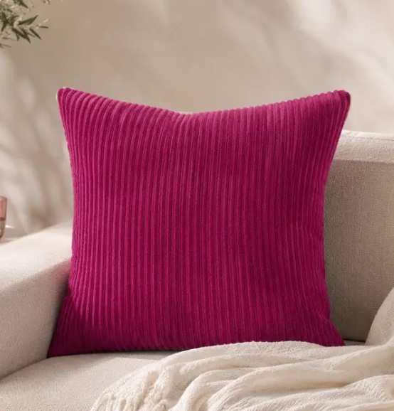 Magenta Corduroy Striped Cushion Covers 18x18 Inch