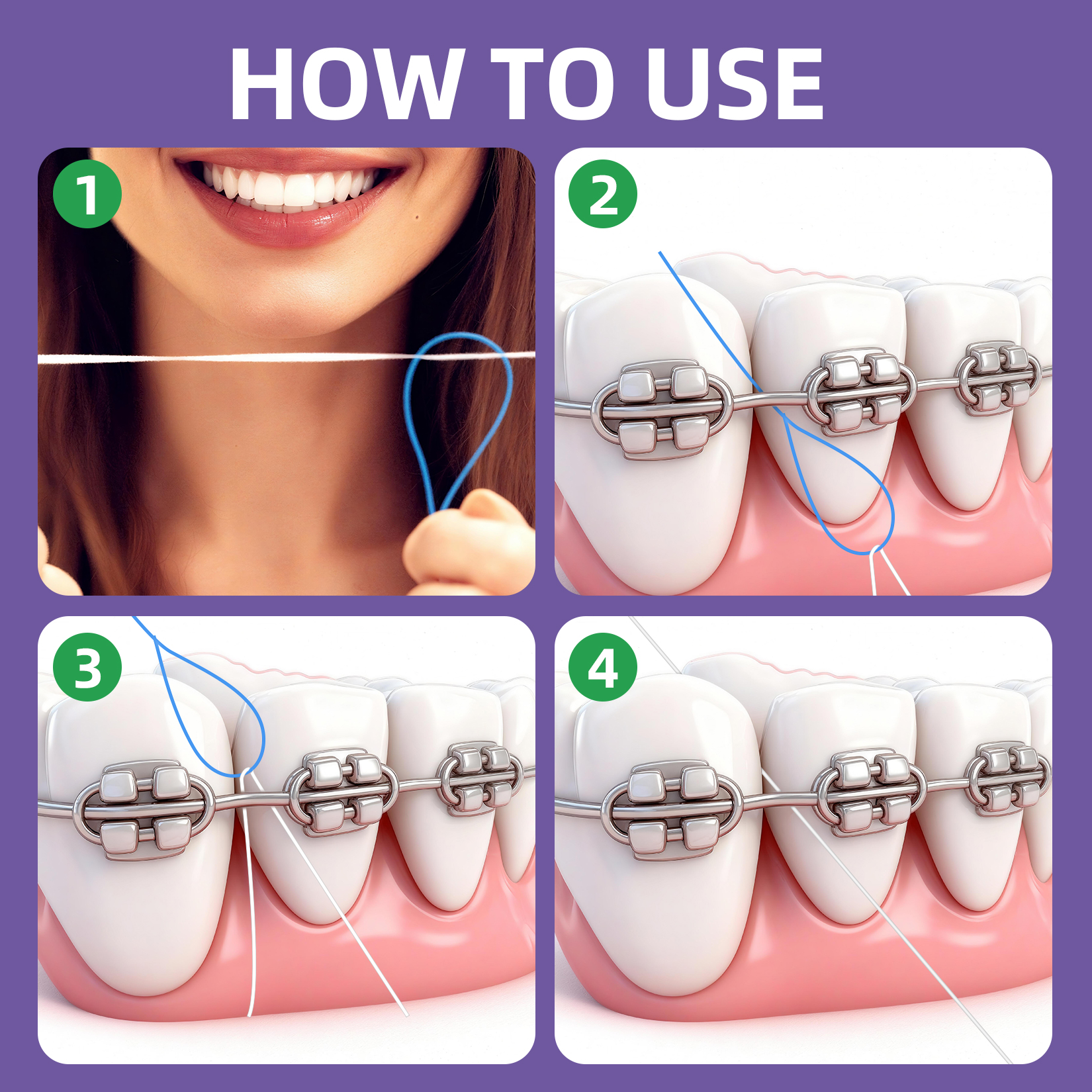 Floss Threaders,Deep Clean Floss for Braces,Bridges,Implants with Portable Travel Case,420 Count (6-Pack)