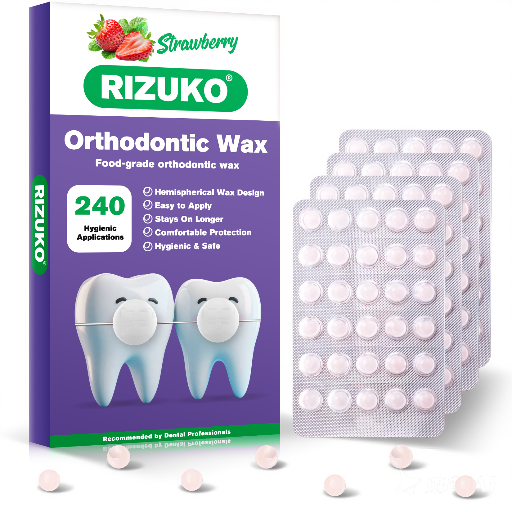  Orthodontic Wax for Braces - 240 Dental Wax Dots | Hygienic Individual Wraps, Strawberry