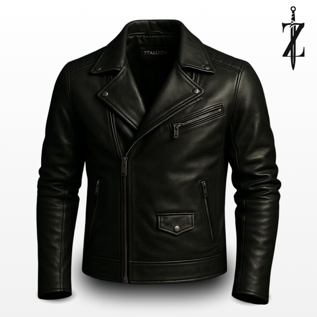 Men's Black Leather Biker Jacket