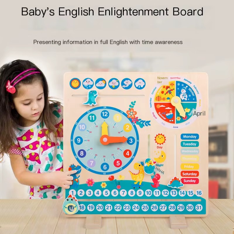 Children's Wooden Learning Calendar Clock