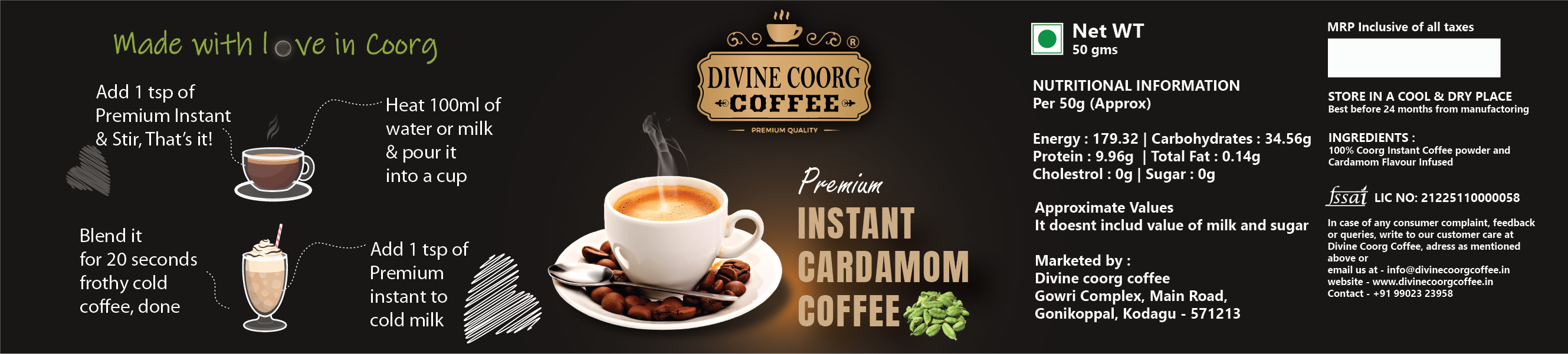 Instant Coffee, cardamom Flavour