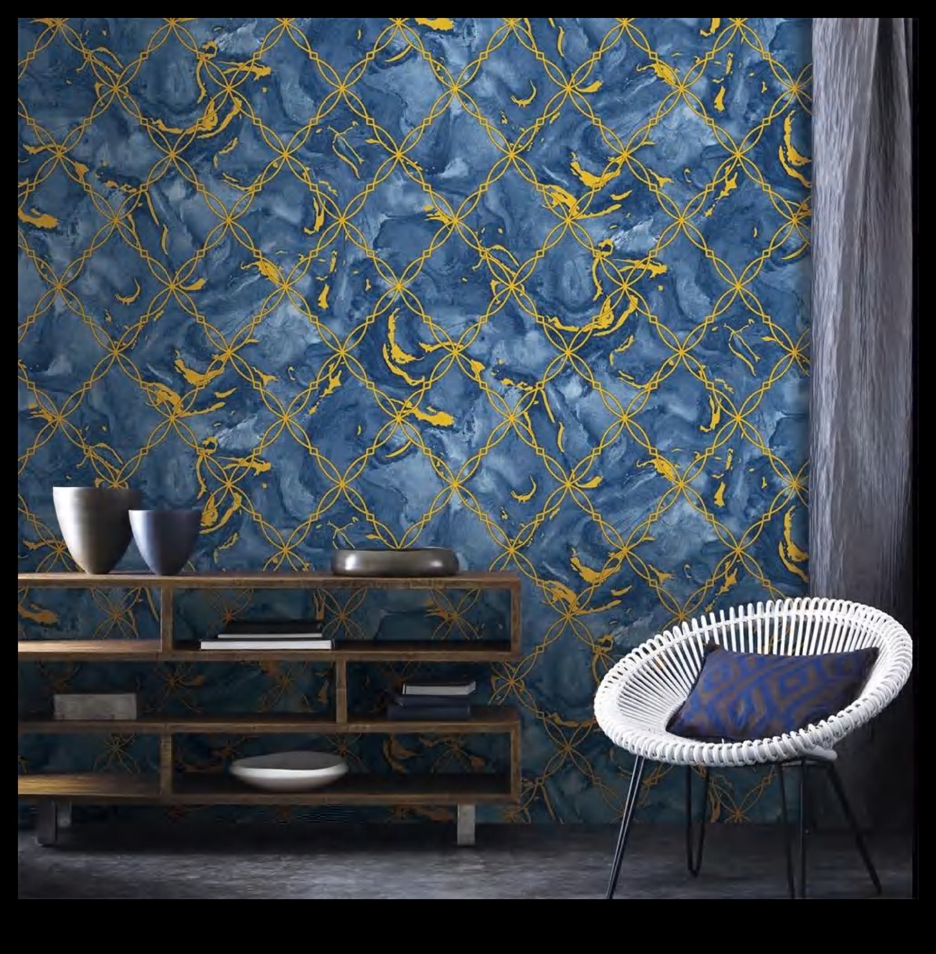 Gold & Blue Abstract Wallpaper