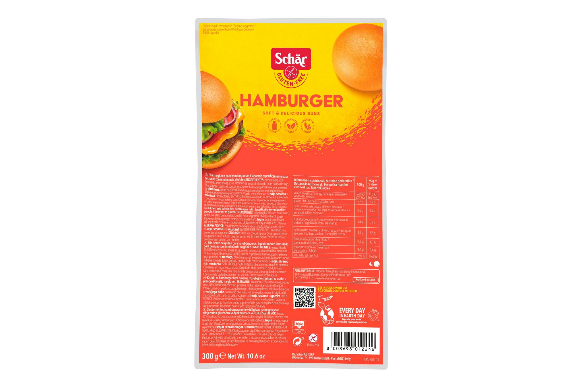 Schar Gluten Free Hamburger Buns 4 x 4 x 75g