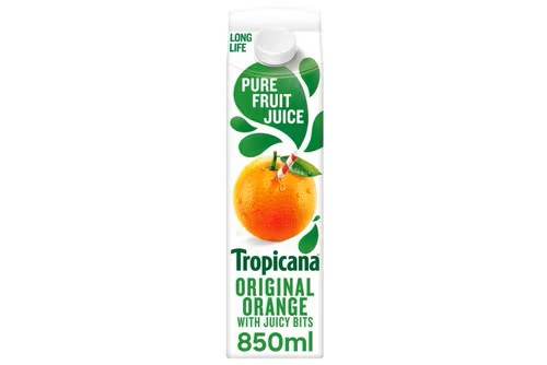 Tropicana Long Life Pure Original Orange Fruit Juice with Bits 6x850ml