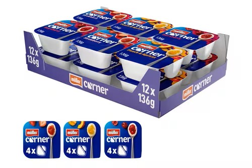 Muller Corner Mixed Strawberry, Cherry, Peach & Apricot Yogurt 12x136g
