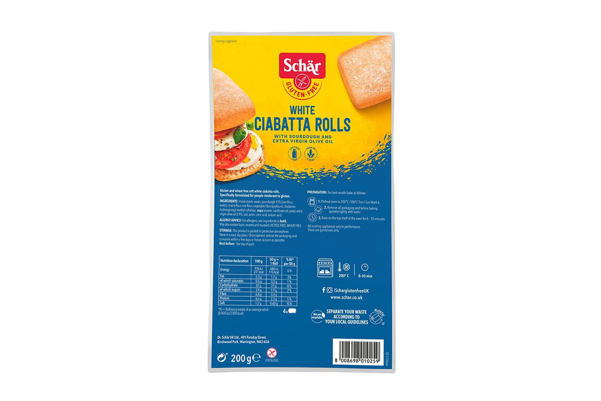 Schar Gluten Free White Ciabatta Roll 6 x 4 x 50g