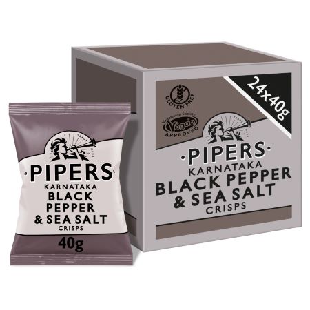 Pipers Karnataka Black Pepper and Sea Salt Vegan Crisps 24 x 40g