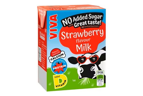 Viva Strawberry Flavour Semi-Skimmed Milk 200ml – No Added Sugar 27x200ml