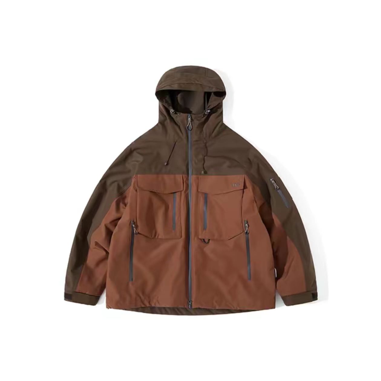 Brown Colorblock Hooded Jacket