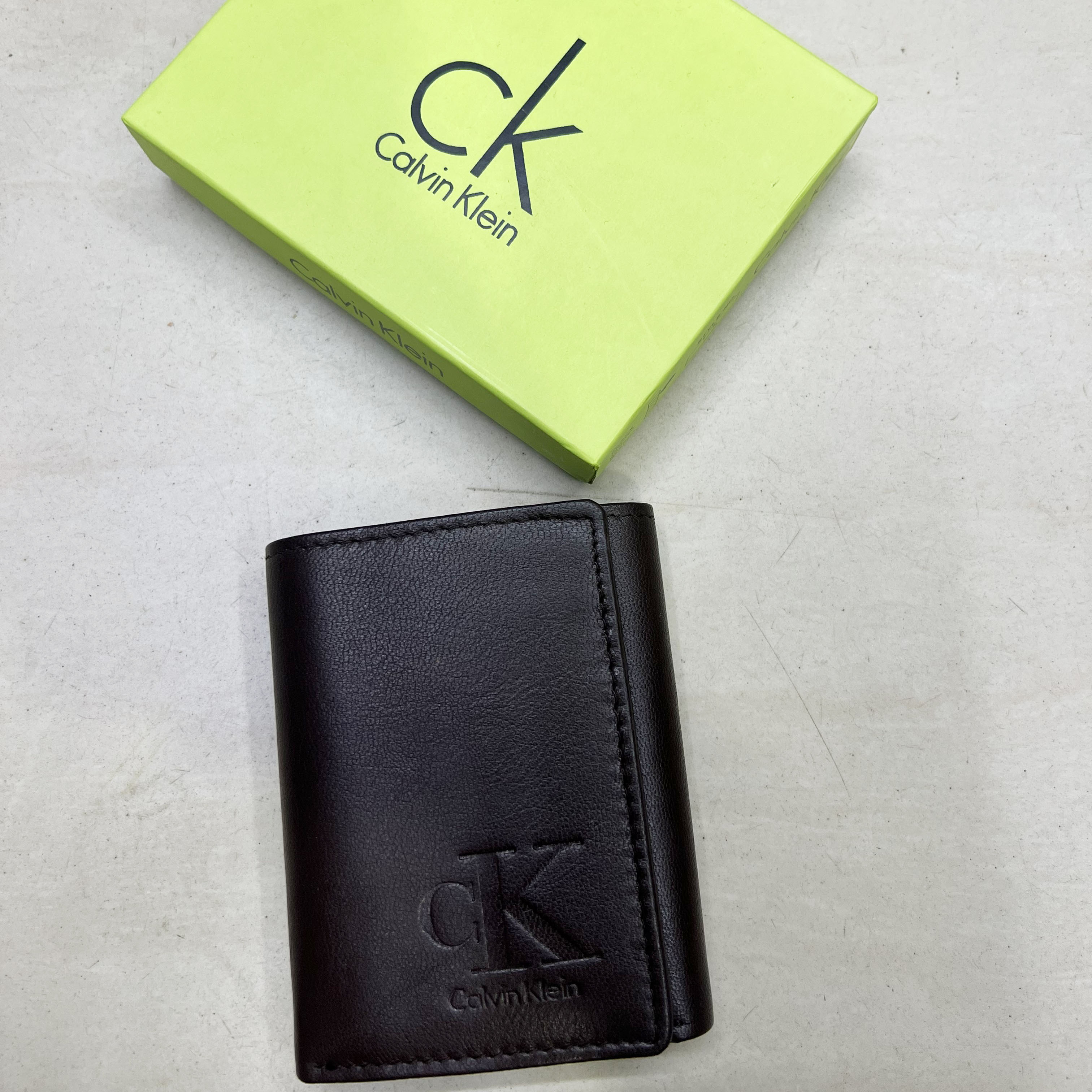Calvin Klein Genuine Leather Tri-Fold Wallet for Men – Premium Gift Box Edition