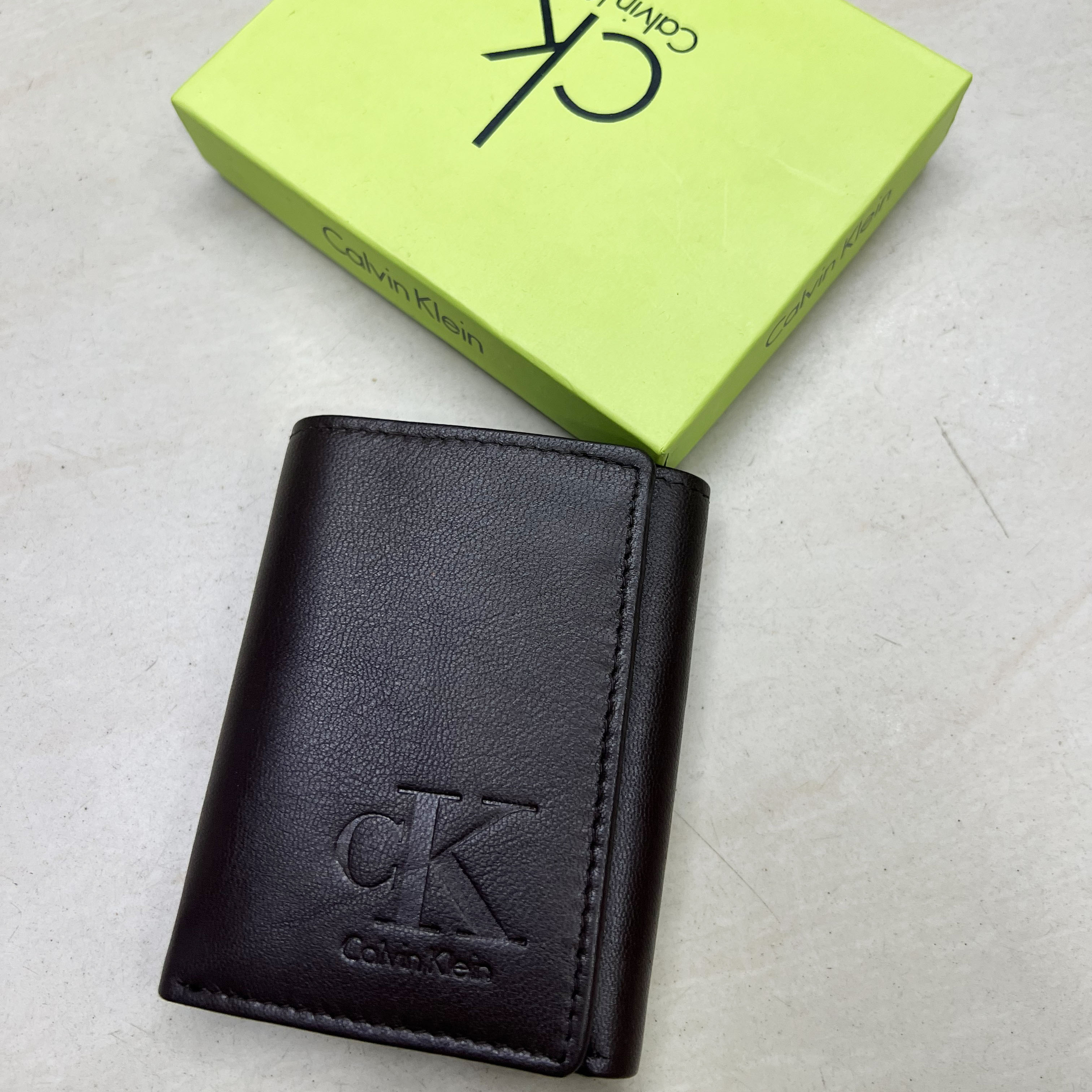 Calvin Klein Genuine Leather Tri-Fold Wallet for Men – Premium Gift Box Edition