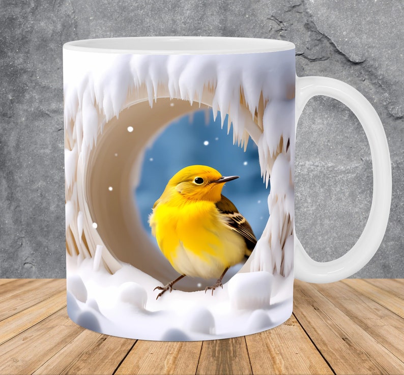 Taza con diseño de pájaro amarillo