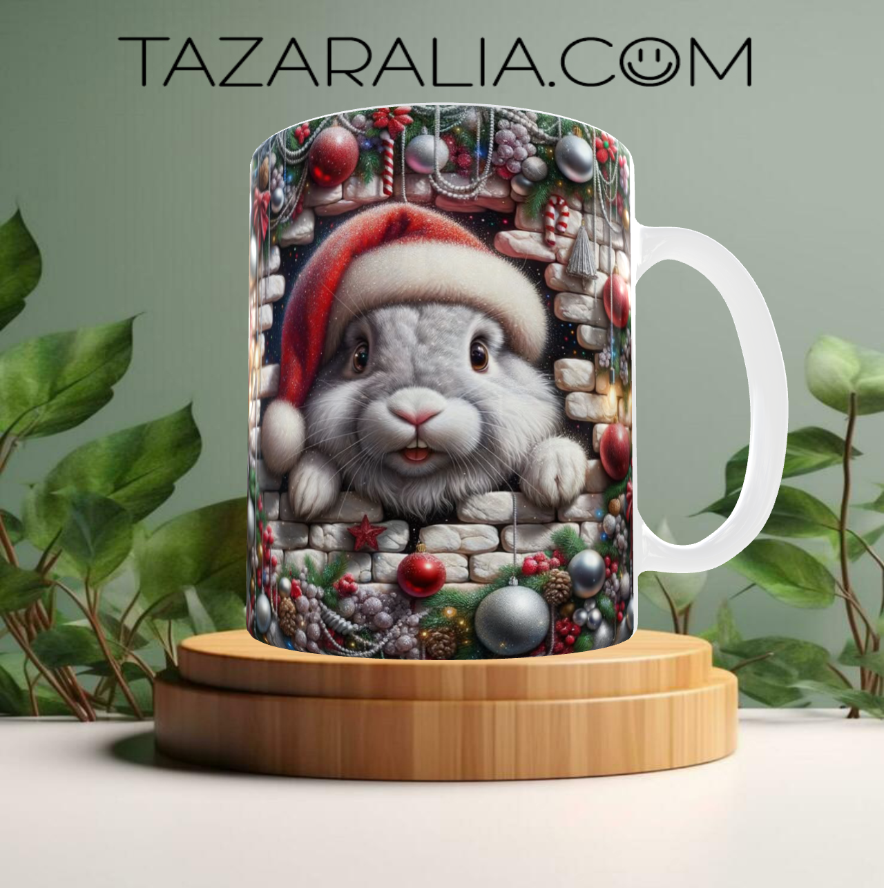 Taza con diseño de conejo navideño