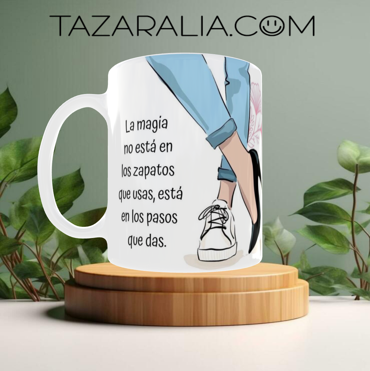 Taza ilustrada con mensaje inspirador