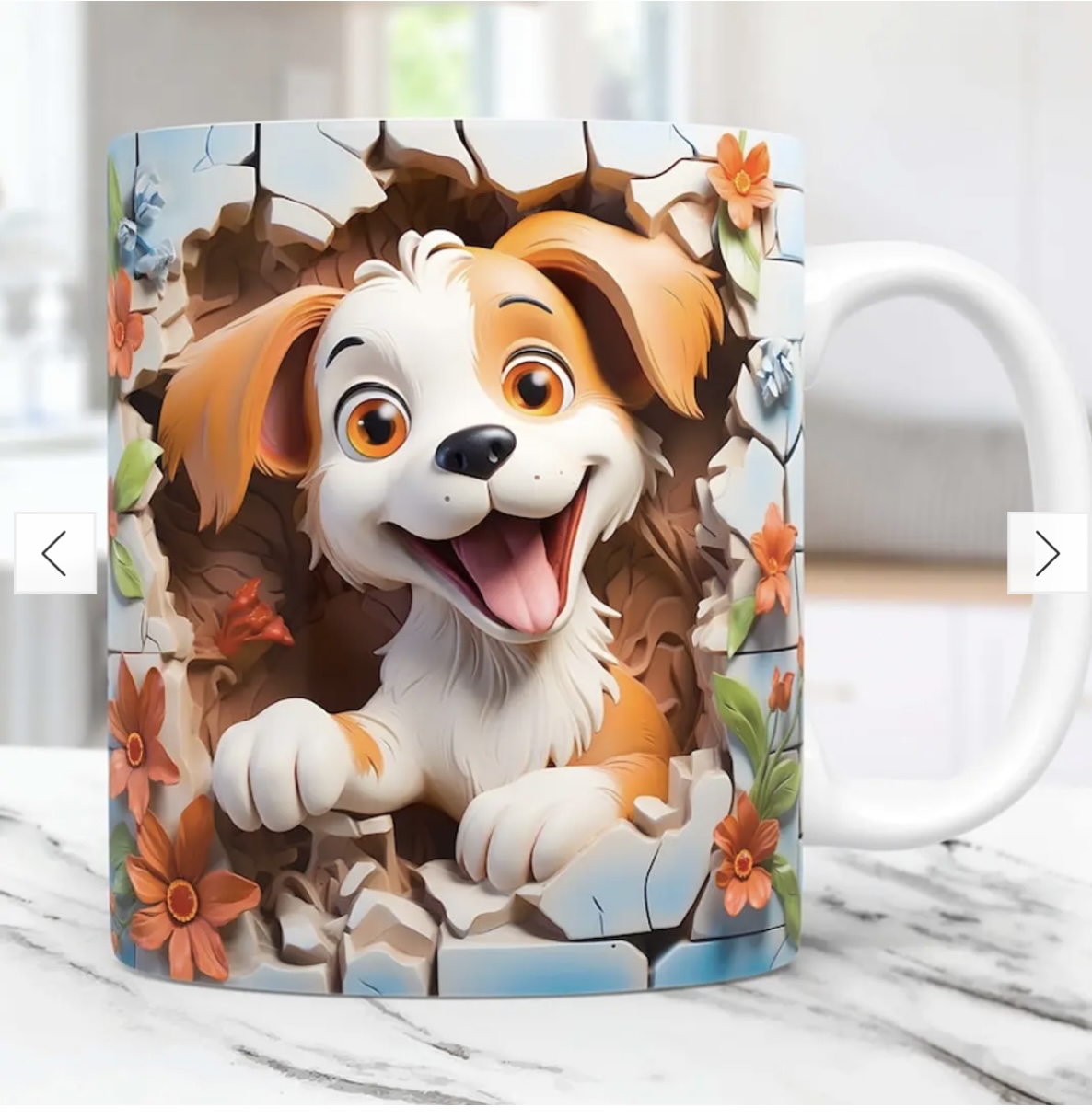 Taza decorativa con perro sonriente