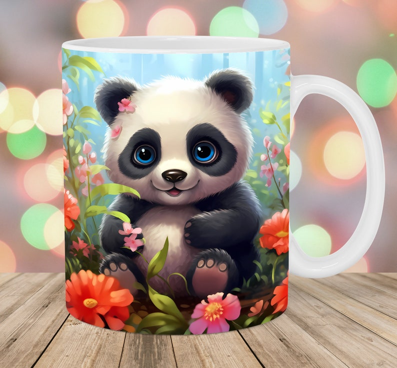 Taza de panda con flores