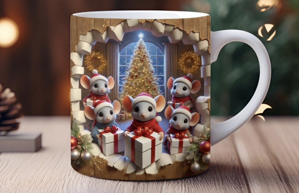 Taza navideña con ratones