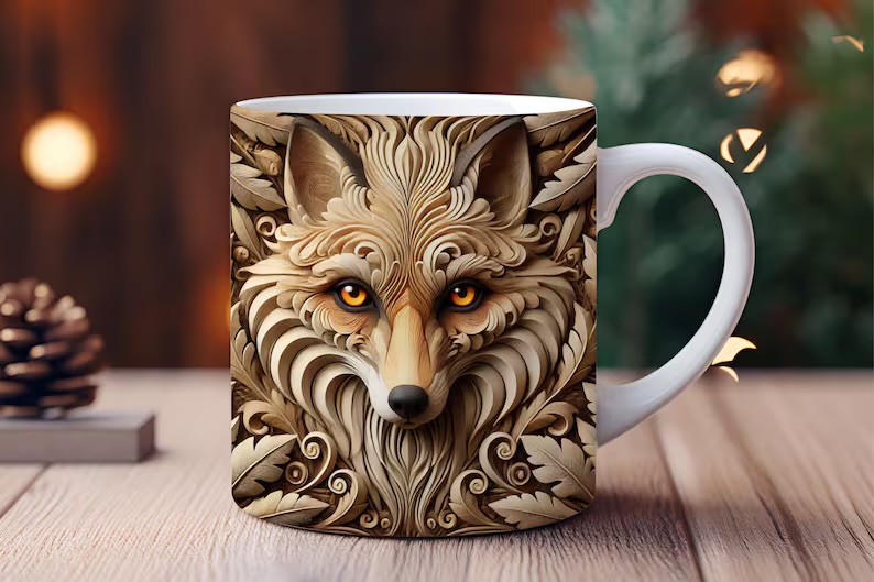Taza con diseño de lobo