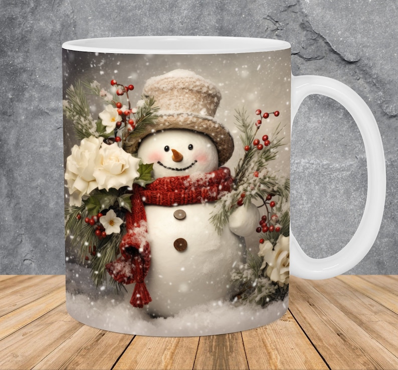 Taza navideña de muñeco de nieve