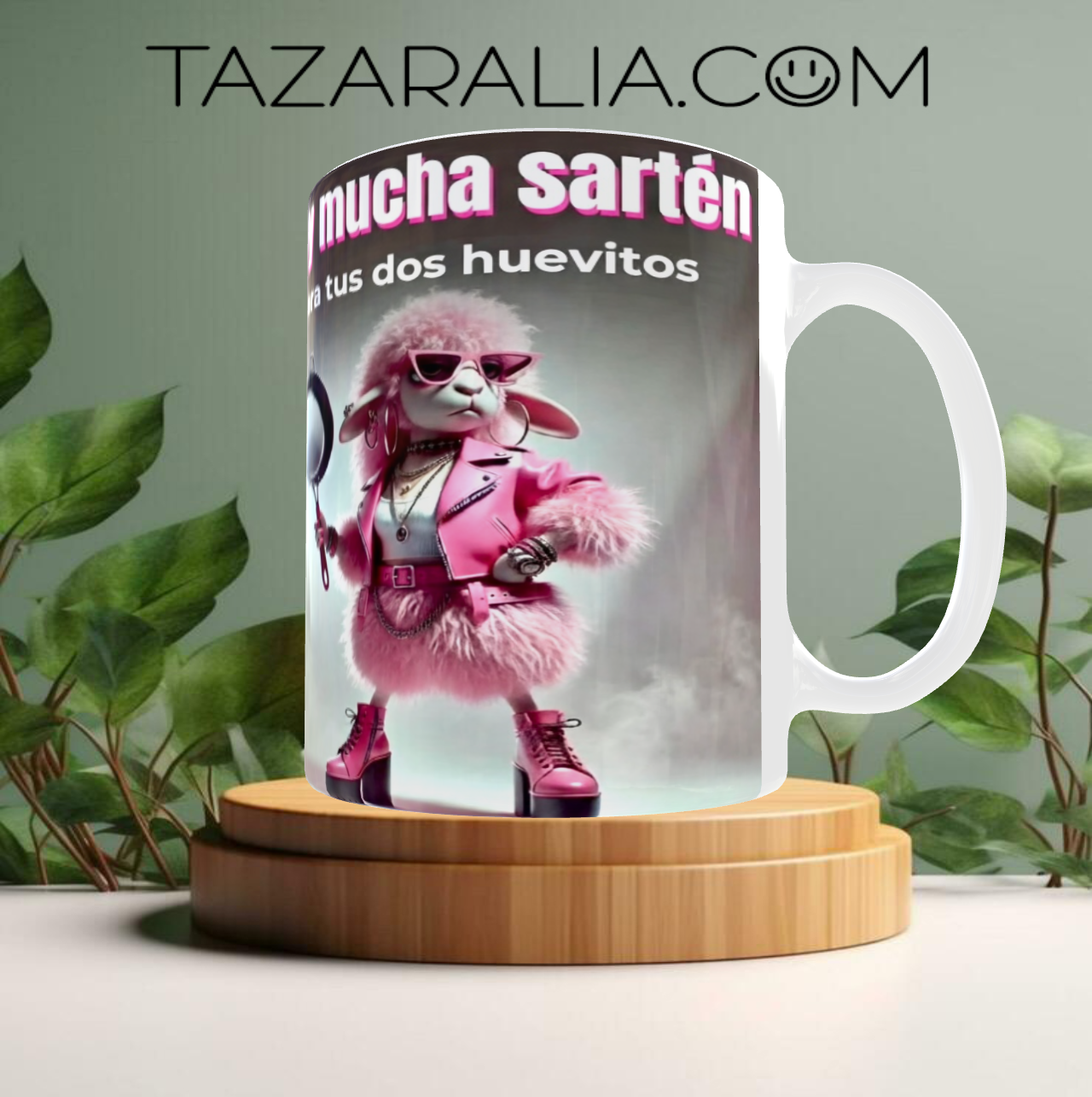 Taza divertida de oveja rosa