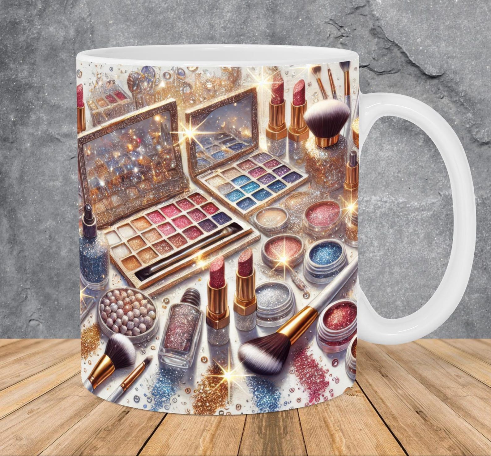 Taza con diseño de maquillaje