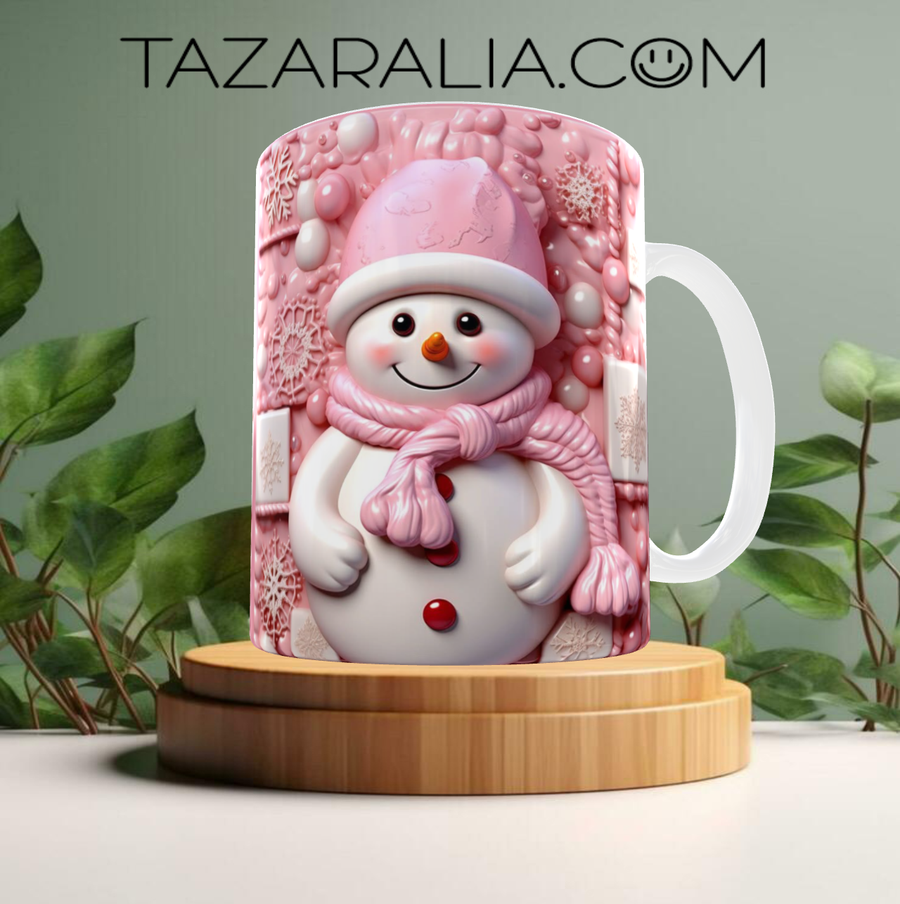 Taza de cerámica con diseño de muñeco de nieve