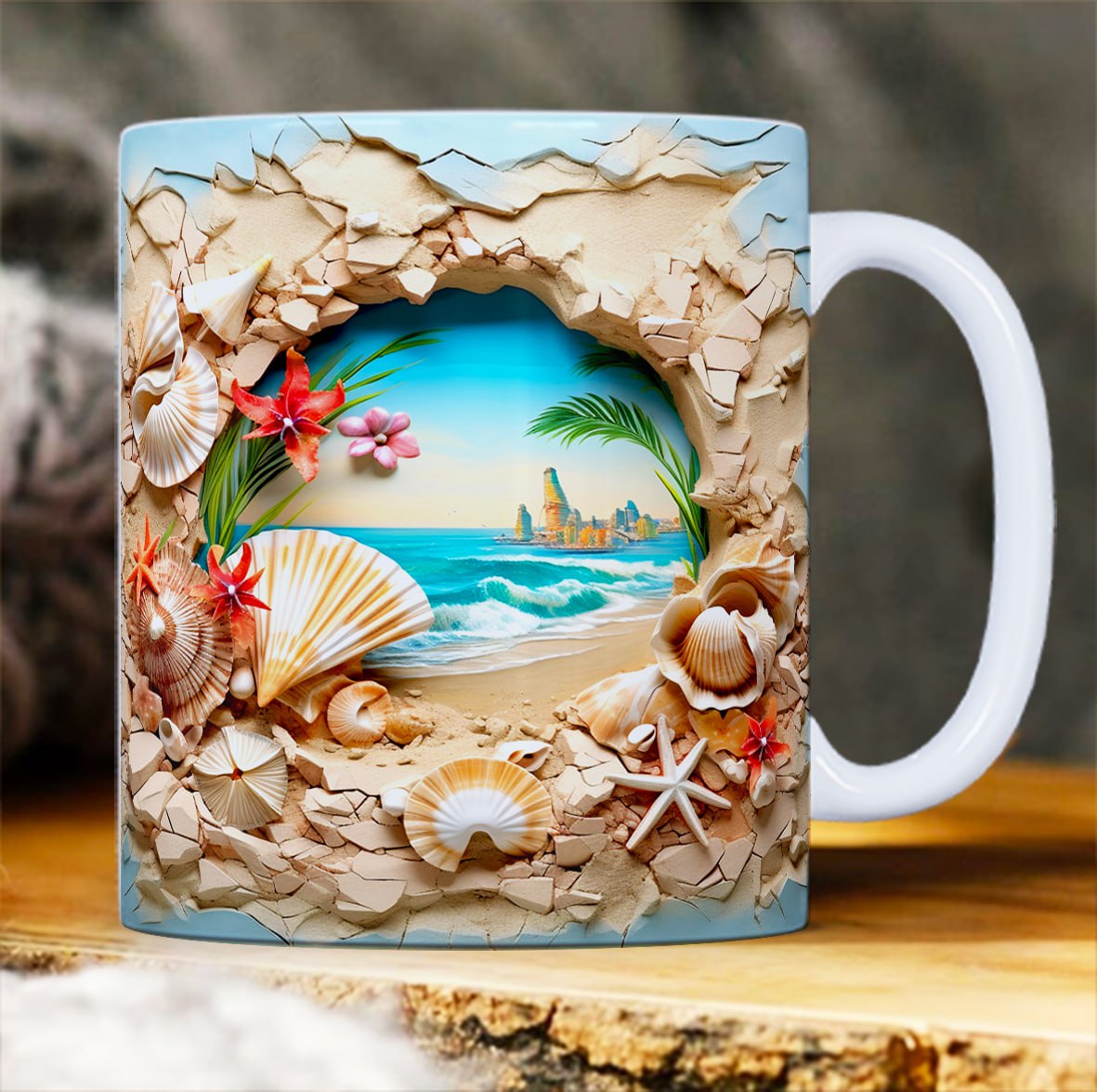 Taza decorativa con temática de playa