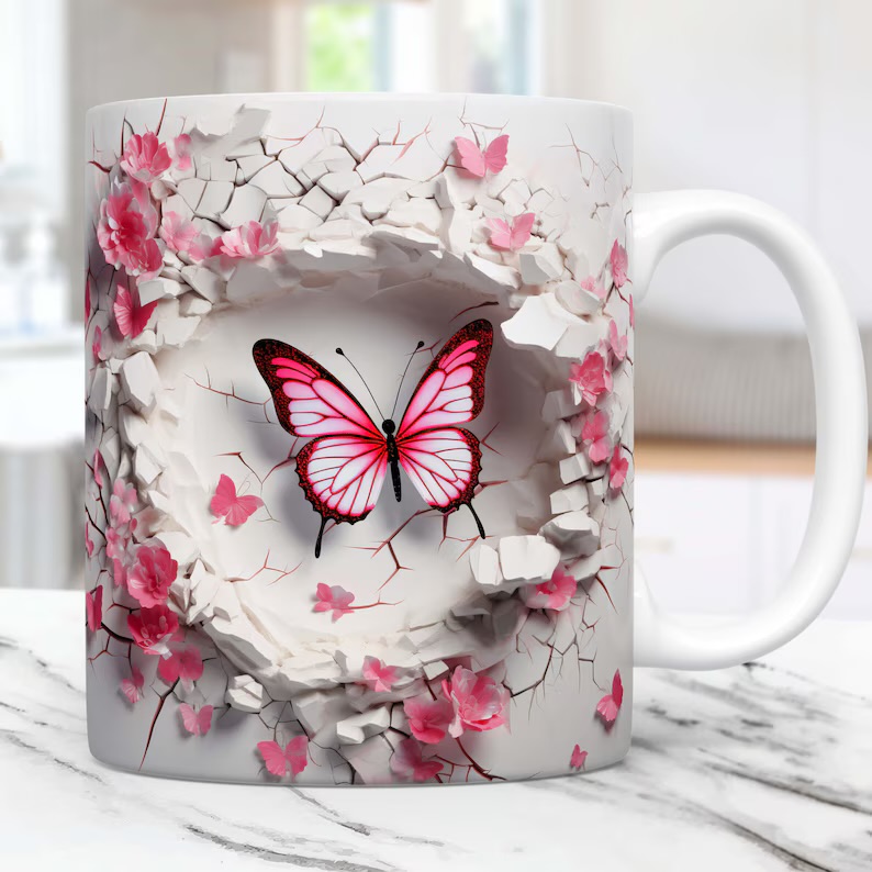 Taza decorativa de mariposa