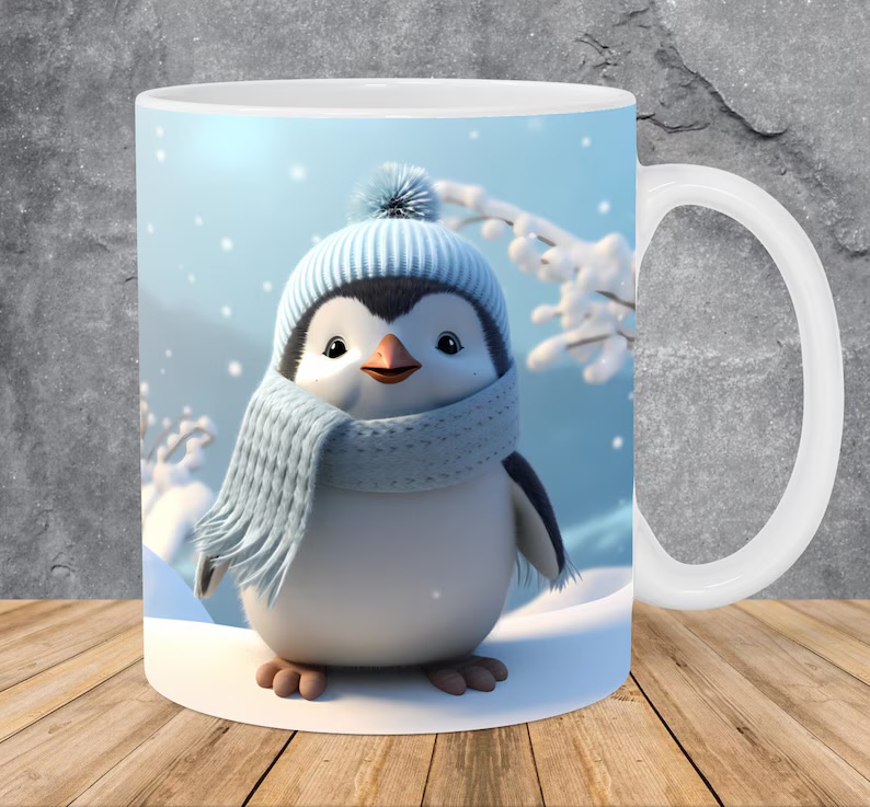 Taza de pingüino invierno