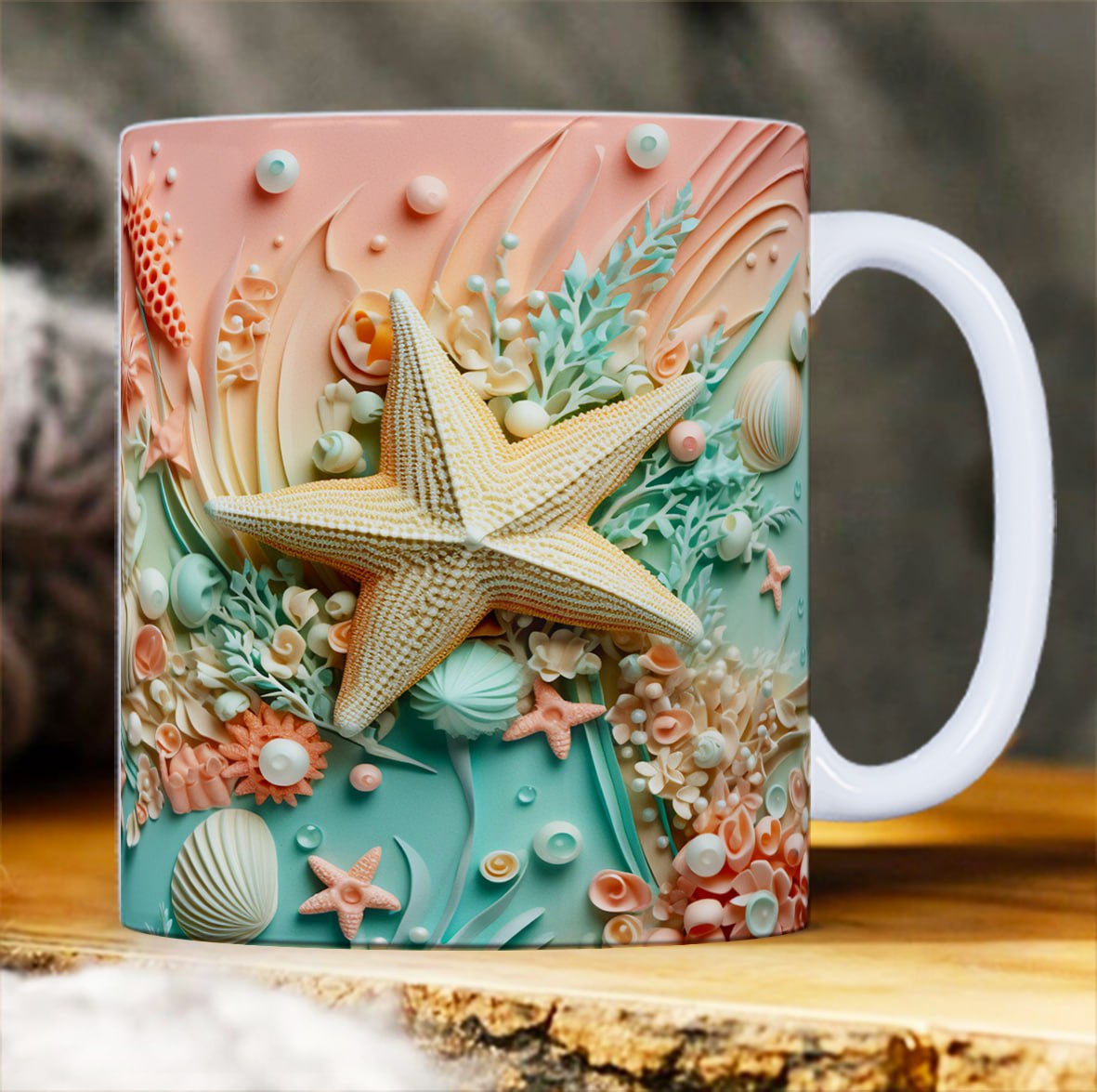 Taza decorativa con estrella de mar