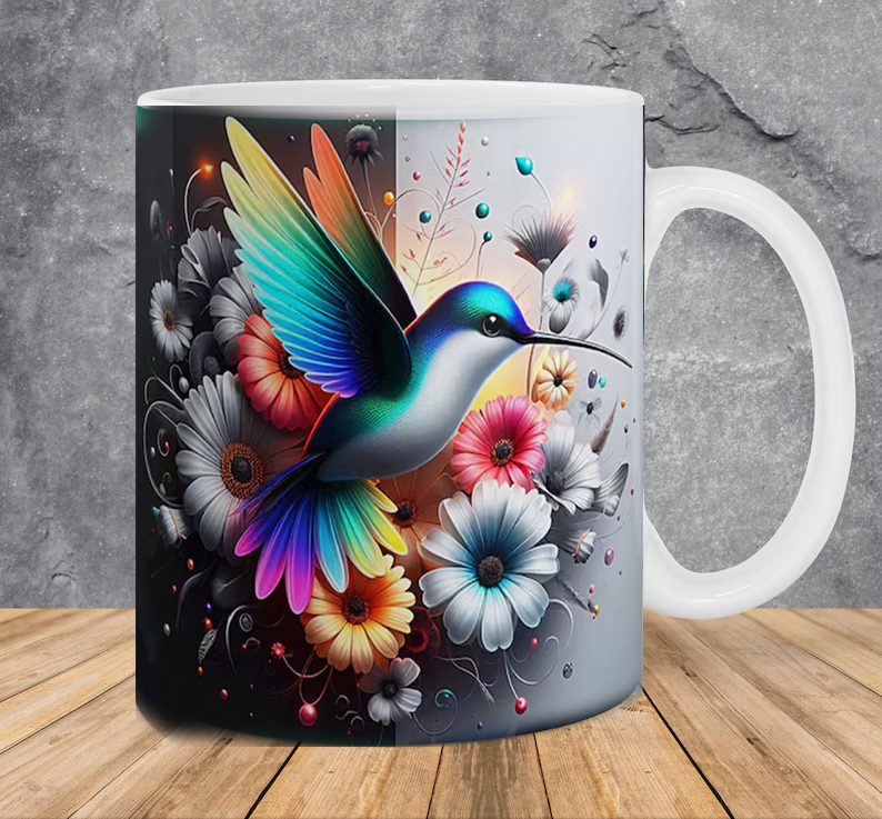 Taza con colibrí colorido