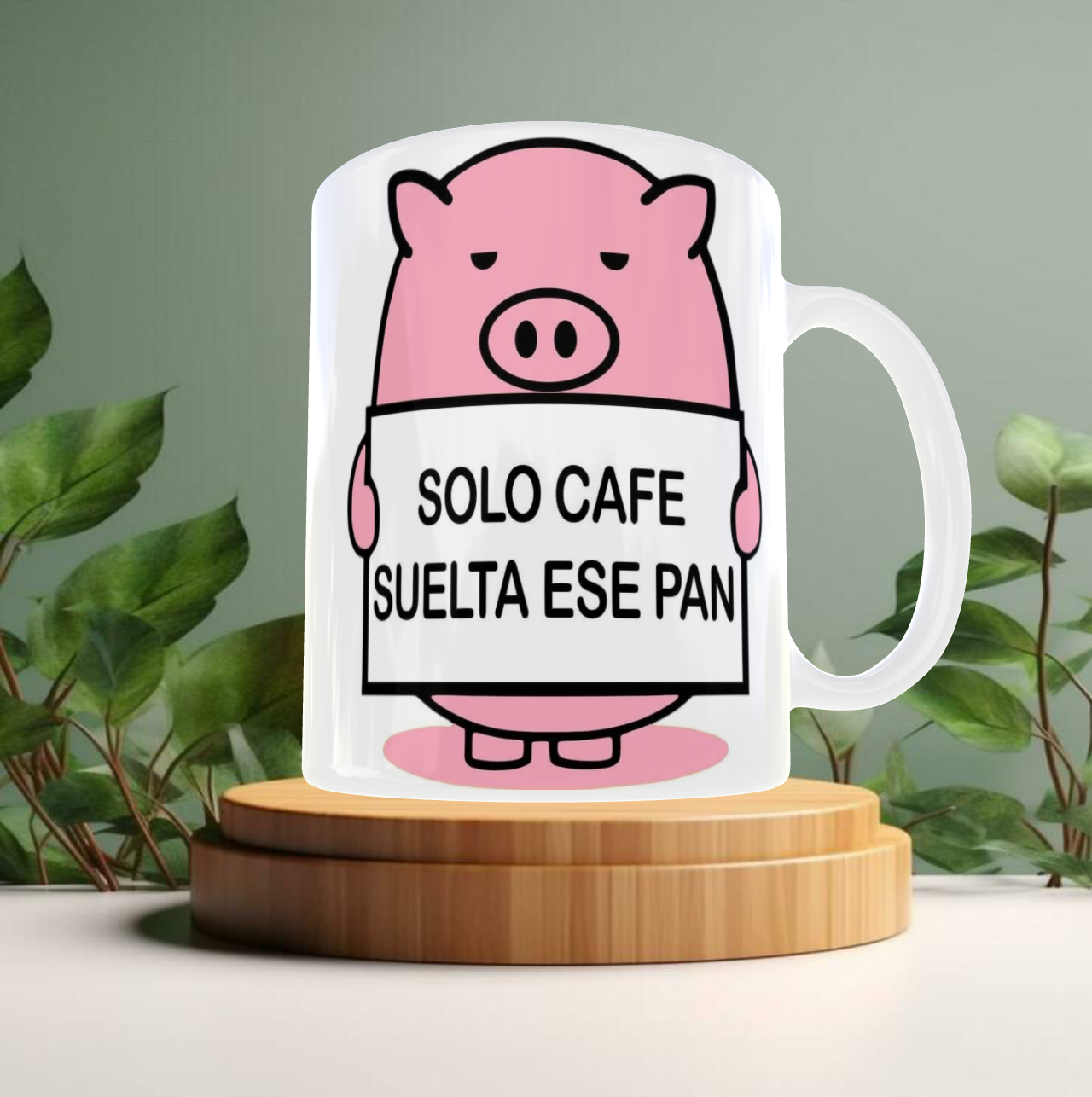 Taza de cerámica con cerdito divertido