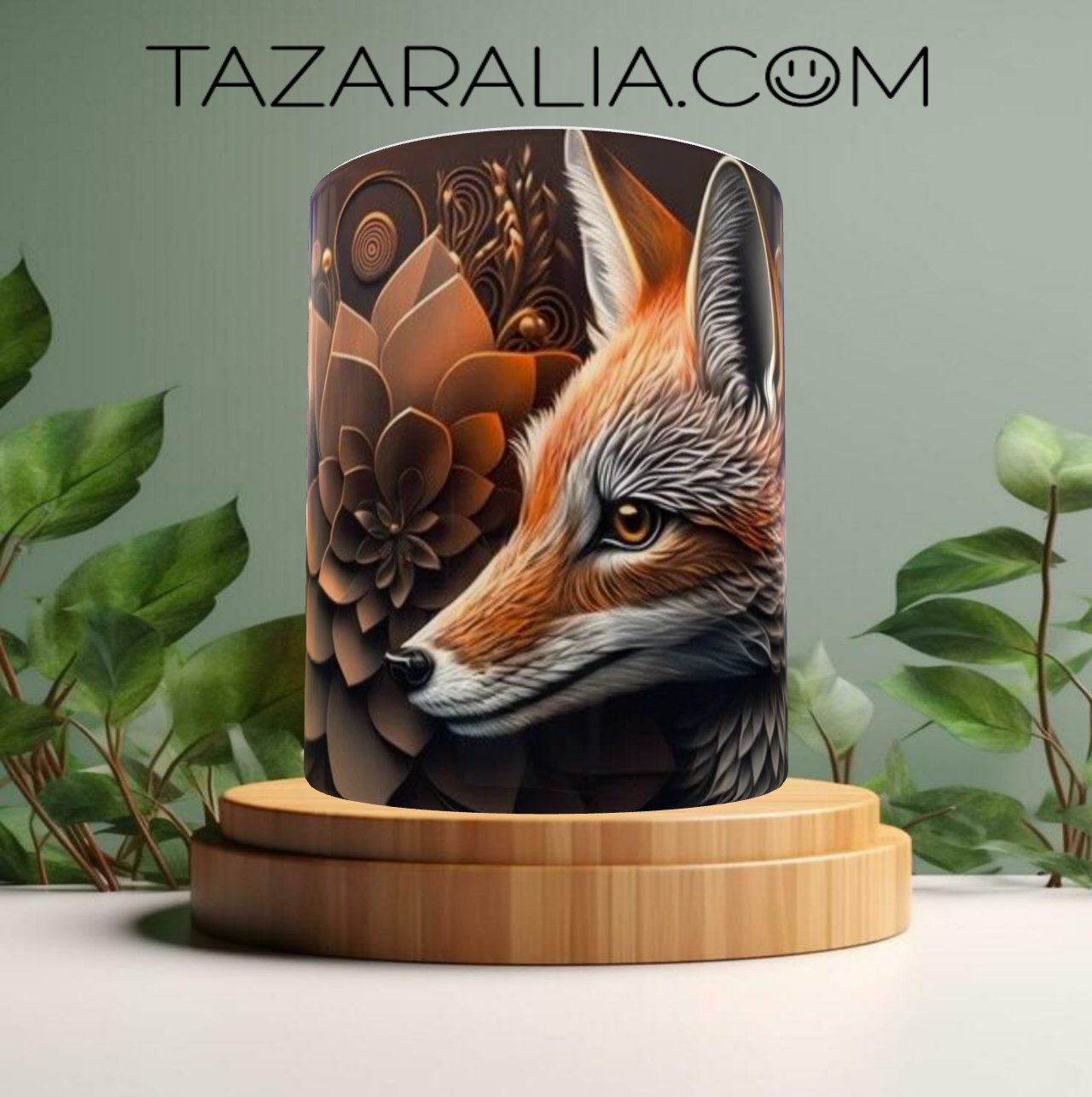 Taza decorativa con diseño de zorro 3D