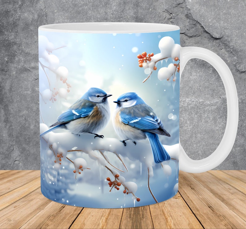 Taza con ilustración de pájaros