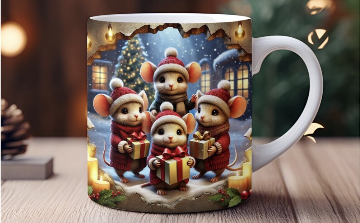 Taza navideña con ratoncitos