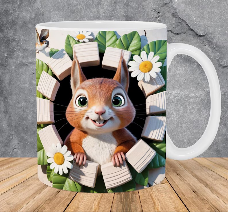 Taza con diseño de ardilla