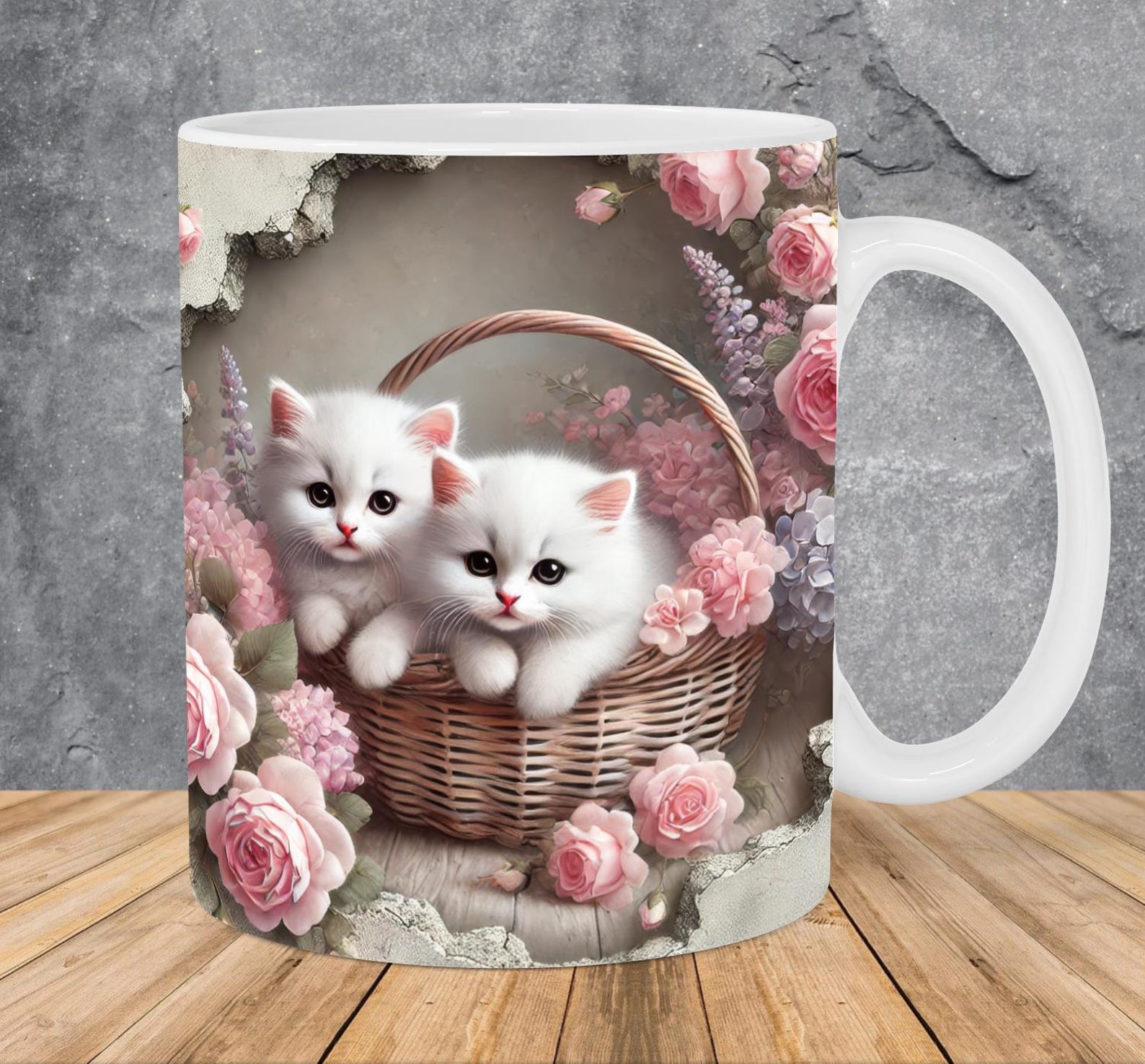 Taza decorativa con diseño de gatito