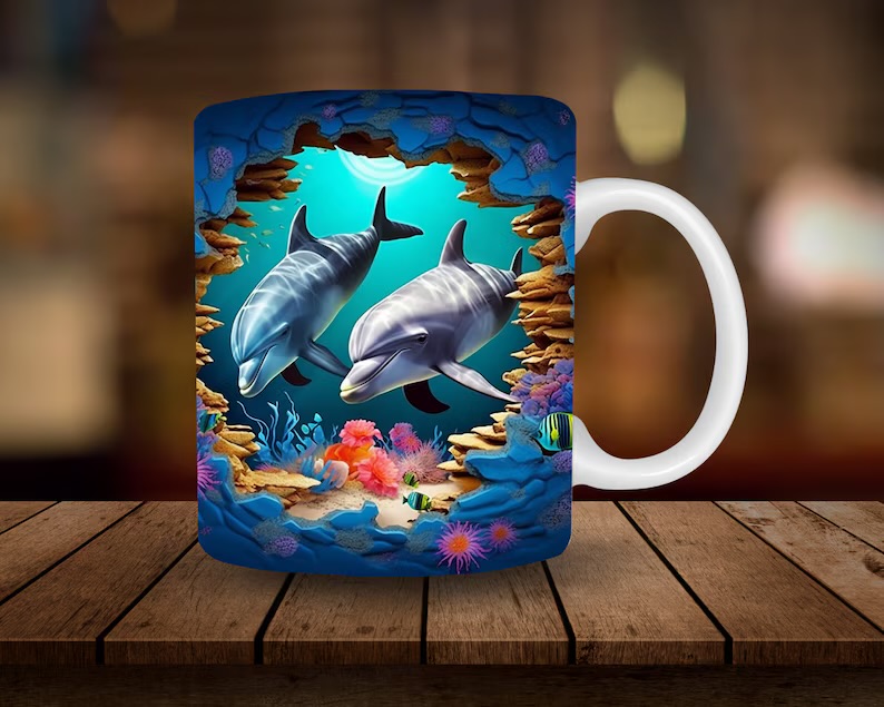 Taza con diseño de delfines