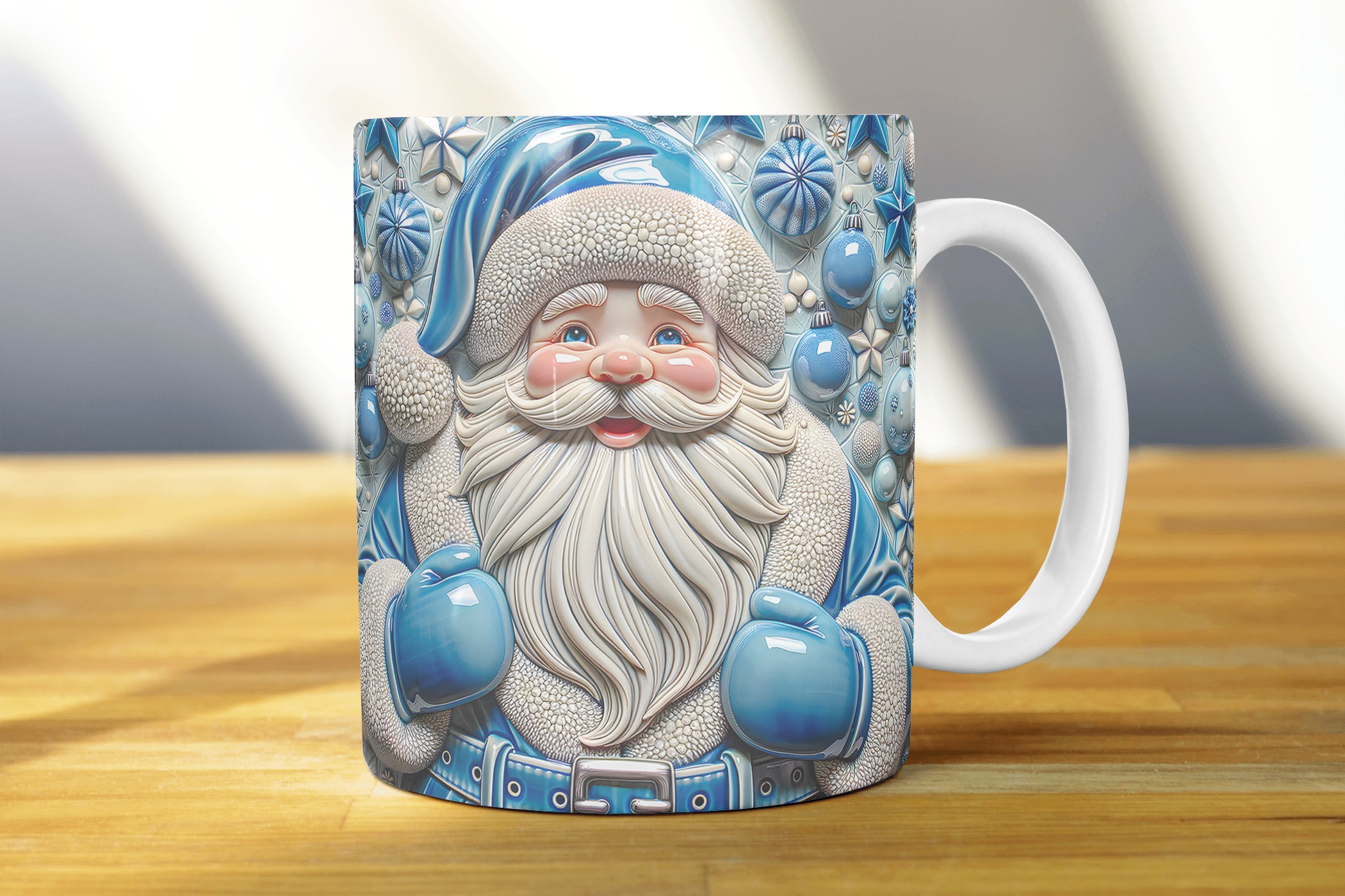 Taza navideña Santa azul
