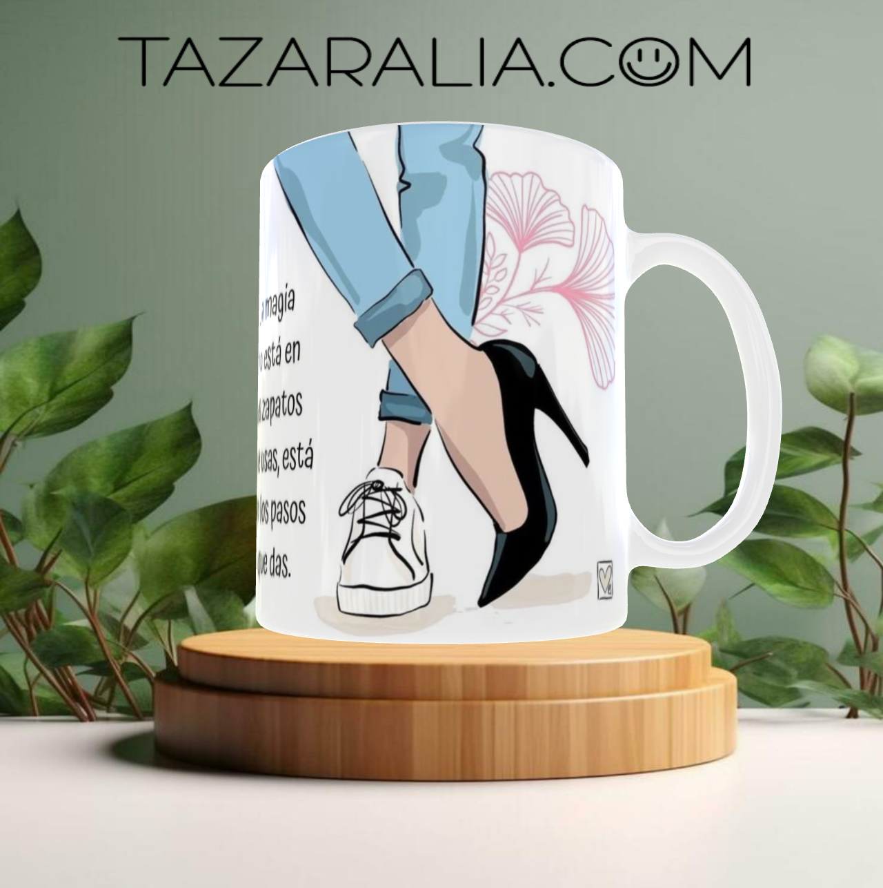 Taza ilustrada con mensaje inspirador