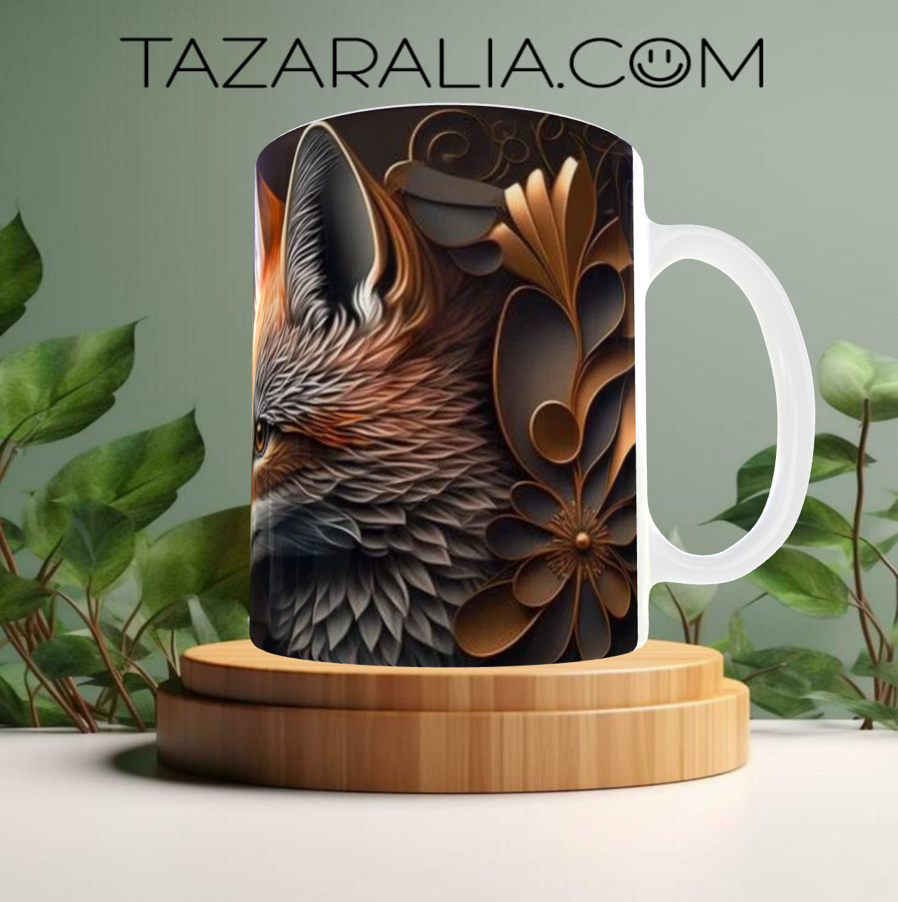 Taza decorativa con diseño de zorro 3D