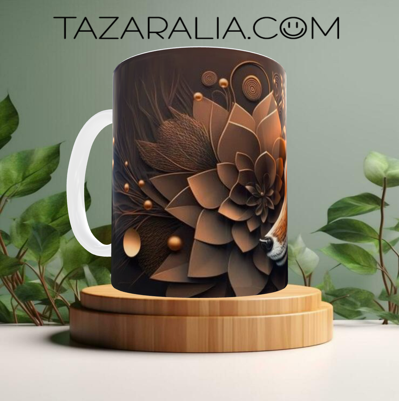 Taza decorativa con diseño de zorro 3D