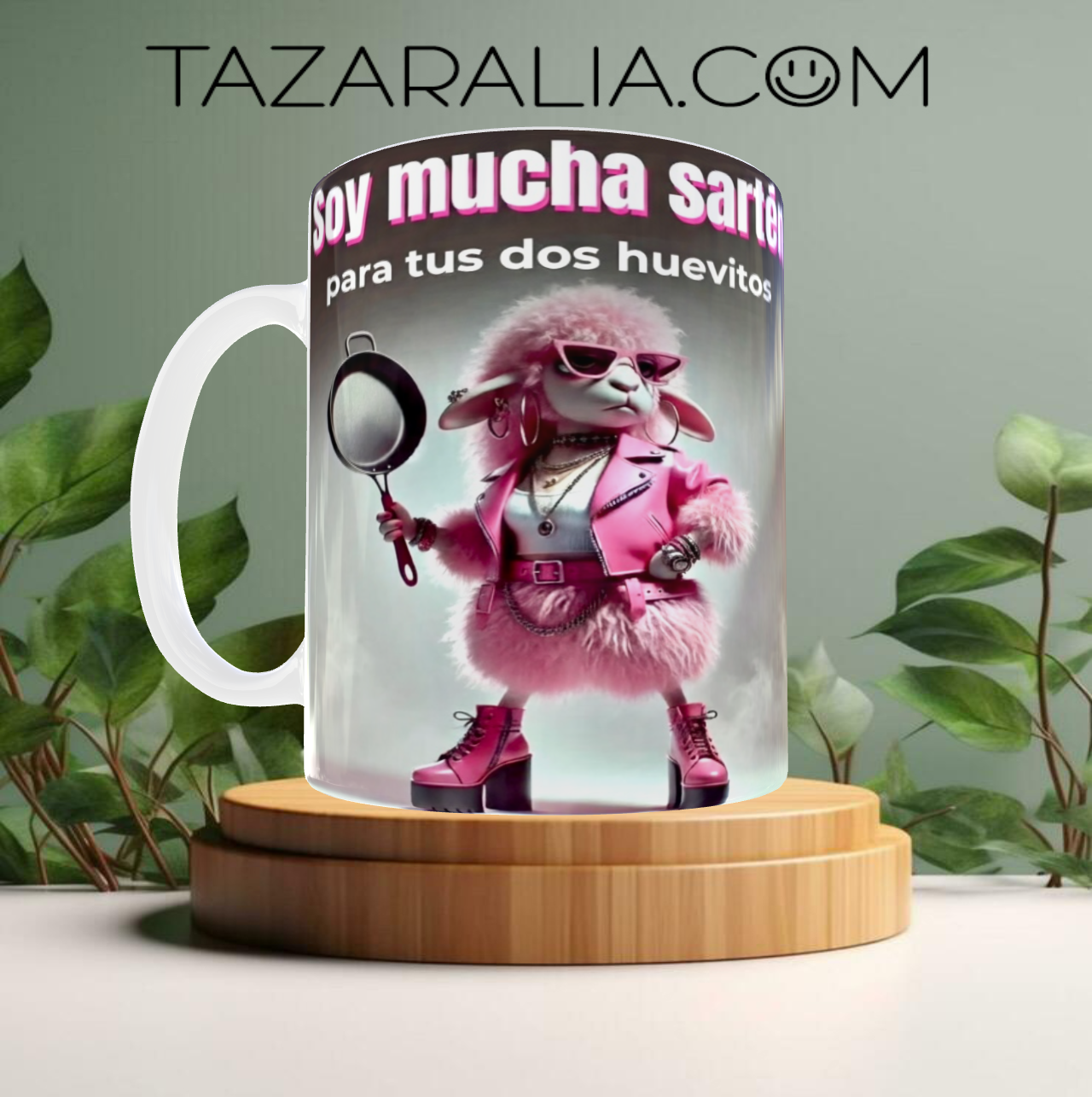 Taza divertida de oveja rosa