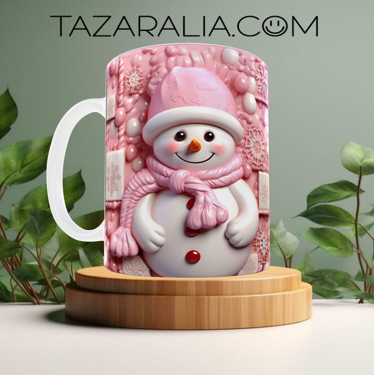 Taza de cerámica con diseño de muñeco de nieve