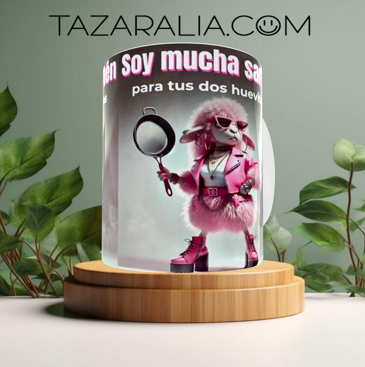 Taza divertida de oveja rosa