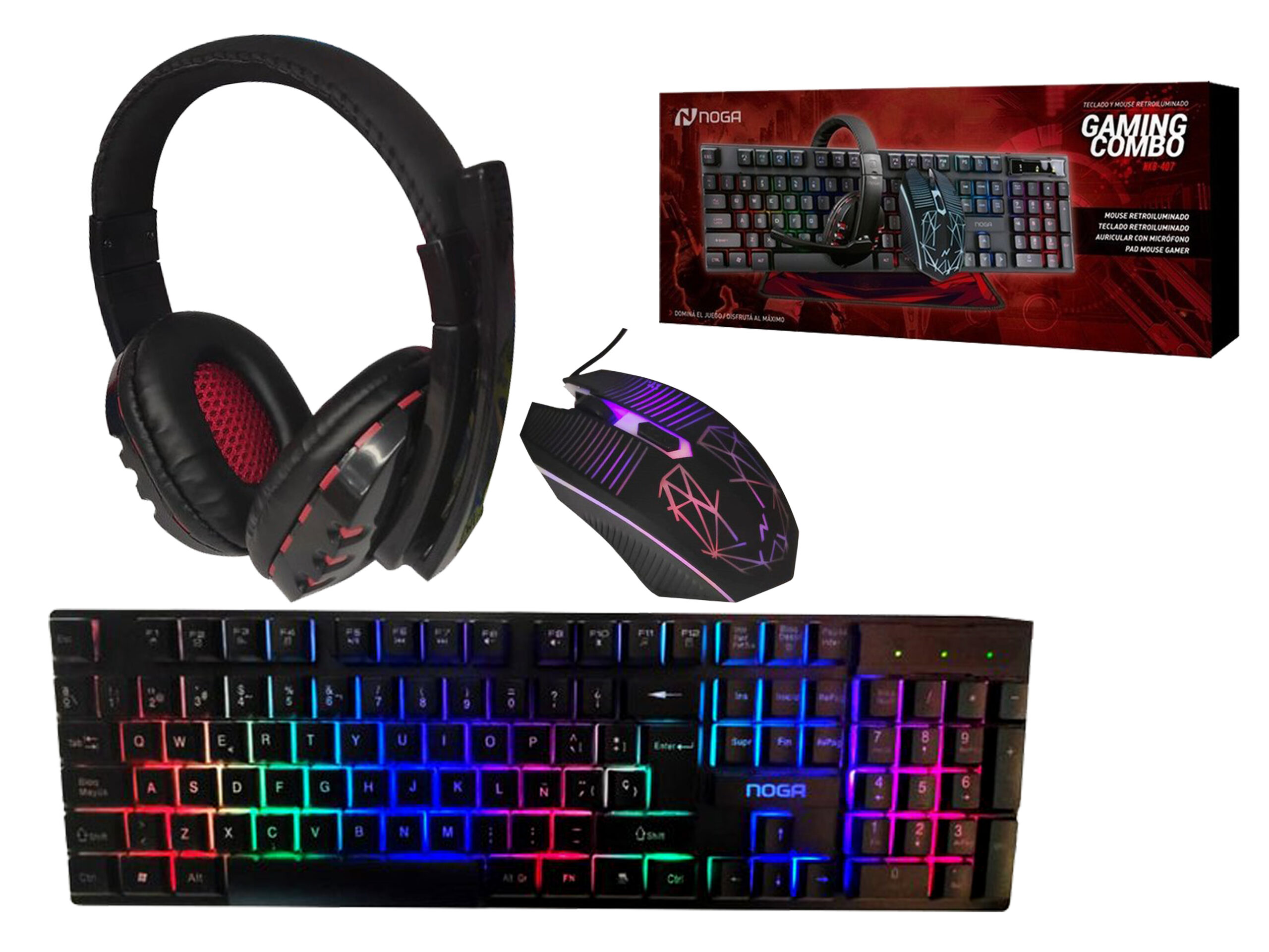 Combo de teclado, mouse y auriculares gaming