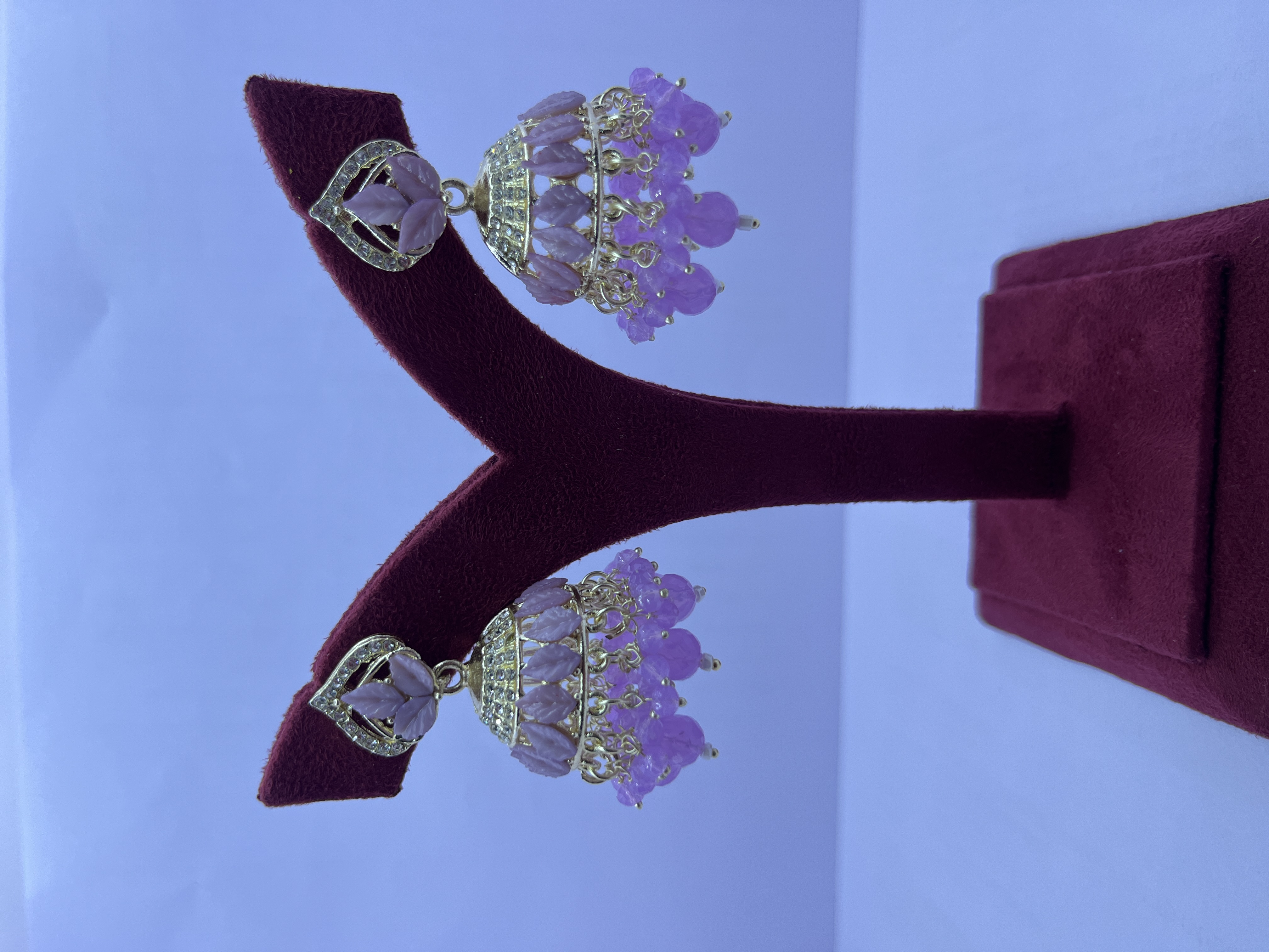 Pink Beaded Jhumka Earrings