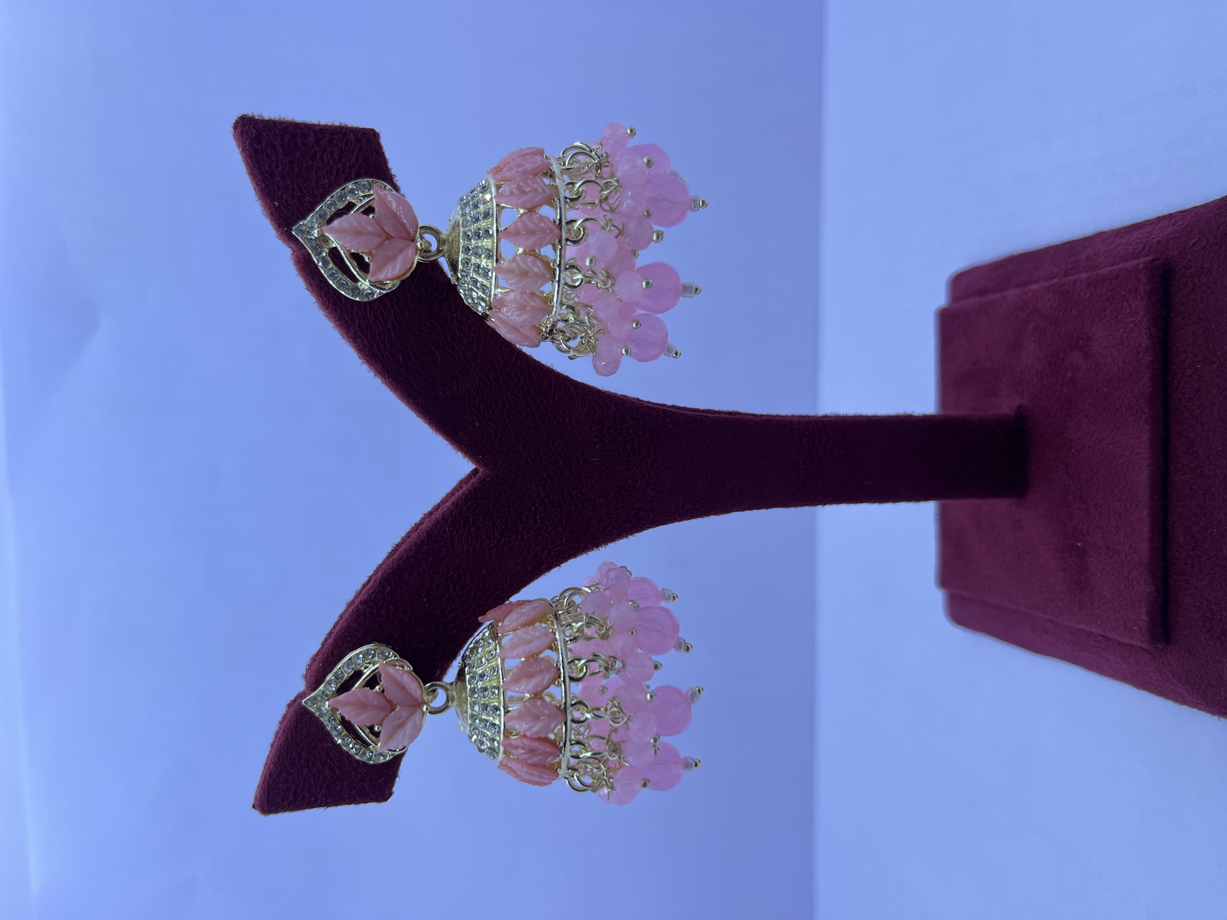 Pink Beaded Jhumka Earrings